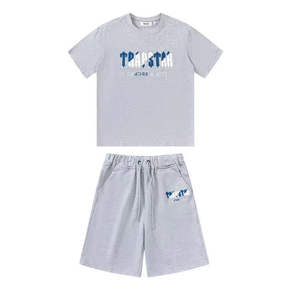 Trapstar Chenille Short Set Grey/Blue