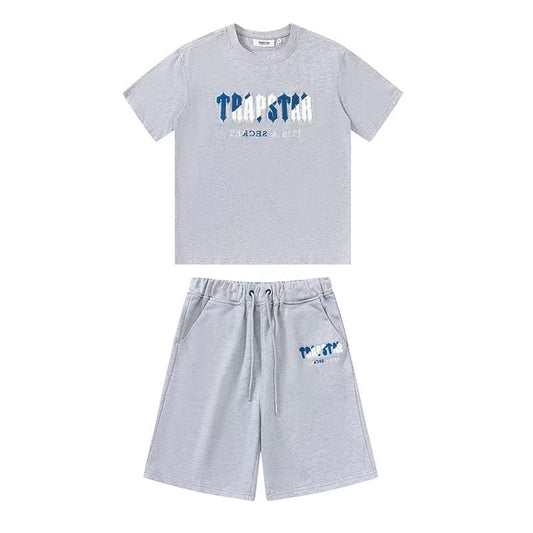 Trapstar Chenille Short Set Grey/Blue